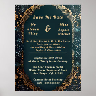 Einladung zur Hochzeit in Luxury Black and Gold Fl Poster