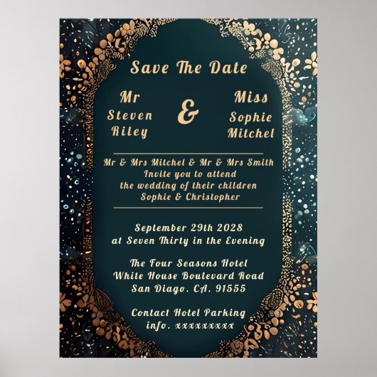 Einladung zur Hochzeit in Luxury Black and Gold Fl Poster (Vorne)
