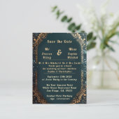 Einladung zur Hochzeit in Luxury Black and Gold Fl Postkarte (Stehend Vorderseite)