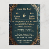 Einladung zur Hochzeit in Luxury Black and Gold Fl Postkarte (Vorderseite)