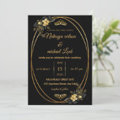 Einladung zur Hochzeit in Luxury Black & Gold (Stehend Vorderseite)