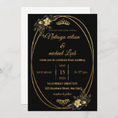 Einladung zur Hochzeit in Luxury Black & Gold (Vorne/Hinten)