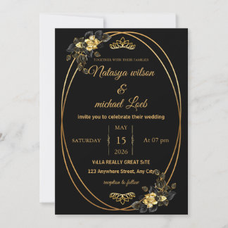 Einladung zur Hochzeit in Luxury Black & Gold