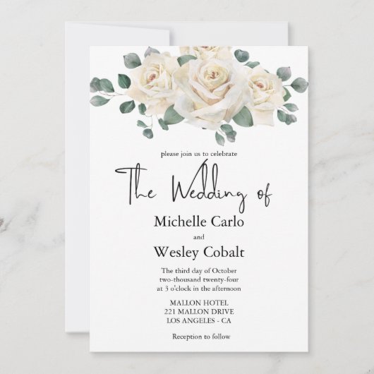 Einladung zur Hochzeit in Minimalistischer Weiß un (Vorderseite)