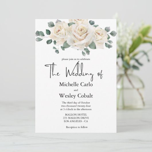 Einladung zur Hochzeit in Minimalistischer Weiß un (Stehend Vorderseite)