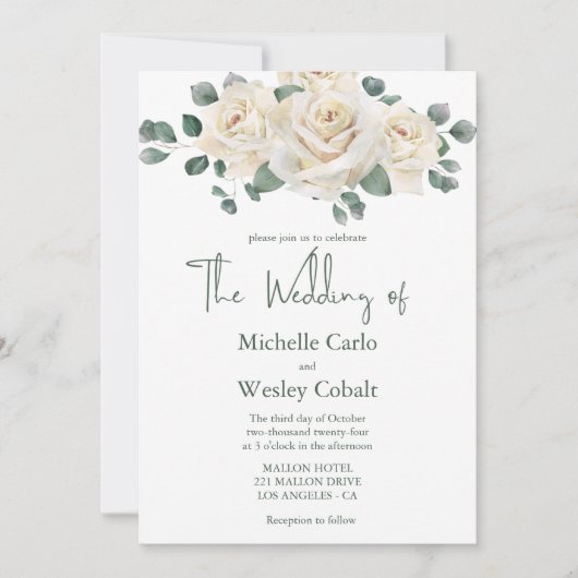 Einladung zur Hochzeit in Minimalistischer Weiß un (Vorderseite)