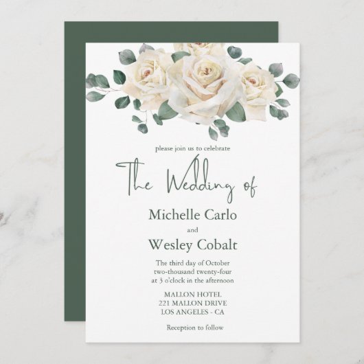 Einladung zur Hochzeit in Minimalistischer Weiß un (Vorne/Hinten)