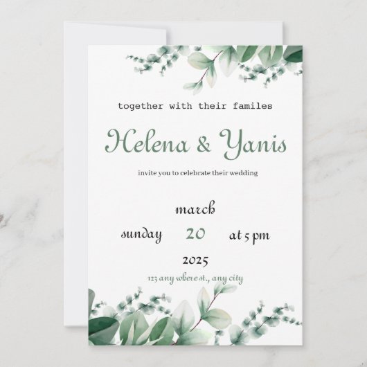 Einladung zur Hochzeit in modernem Grün (Vorderseite)