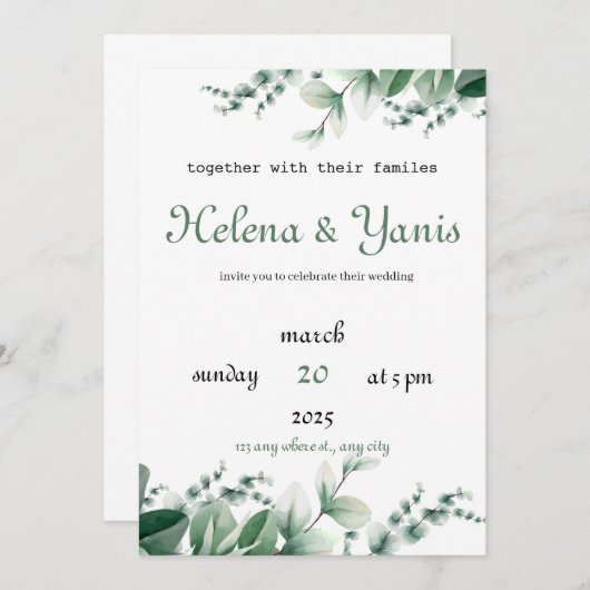 Einladung zur Hochzeit in modernem Grün (Vorne/Hinten)