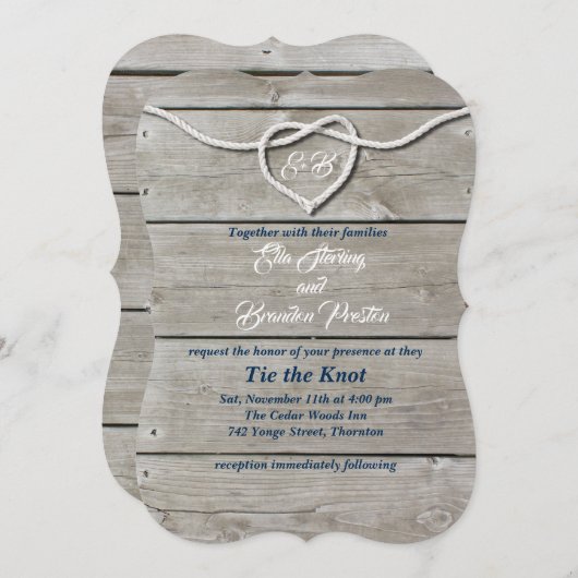 Einladung zur Hochzeit in Nautic Monogram (Vorne/Hinten)