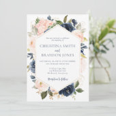 Einladung zur Hochzeit in Navy Blue und Blush Pink (Stehend Vorderseite)