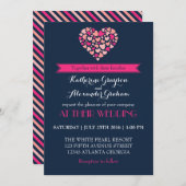 Einladung zur Hochzeit in Navy Blue und Pink Liebe (Vorne/Hinten)