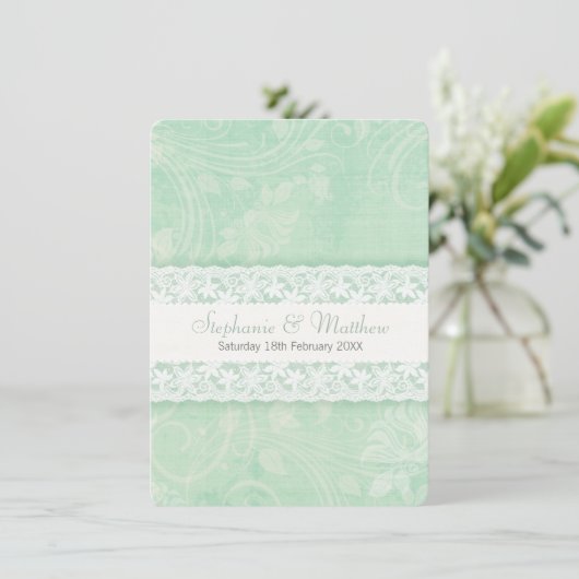 Einladung zur Hochzeit in Pfefferminzgrün und Weiß (Stehend Vorderseite)