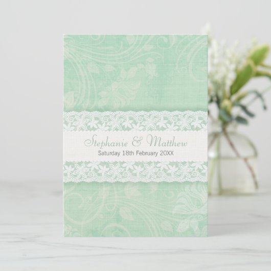 Einladung zur Hochzeit in Pfefferminzgrün und Weiß (Stehend Vorderseite)