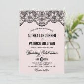 Einladung zur Hochzeit in Pink & Black Brocade (Stehend Vorderseite)