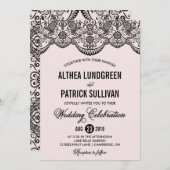 Einladung zur Hochzeit in Pink & Black Brocade (Vorne/Hinten)