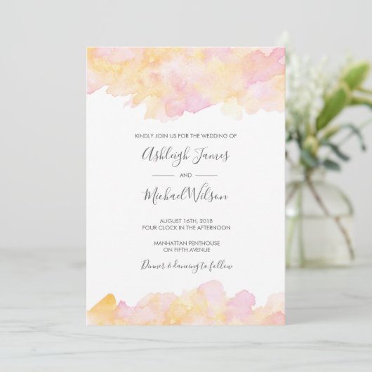 Einladung zur Hochzeit in Pink & Peach (Stehend Vorderseite)