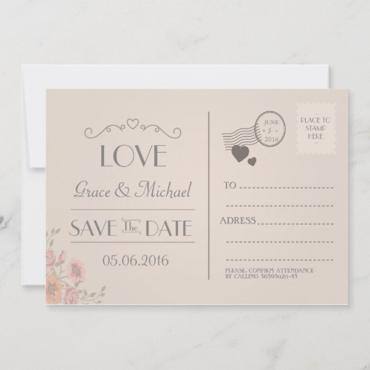 Einladung zur Hochzeit in Postkartenstil-Blume (Rückseite)