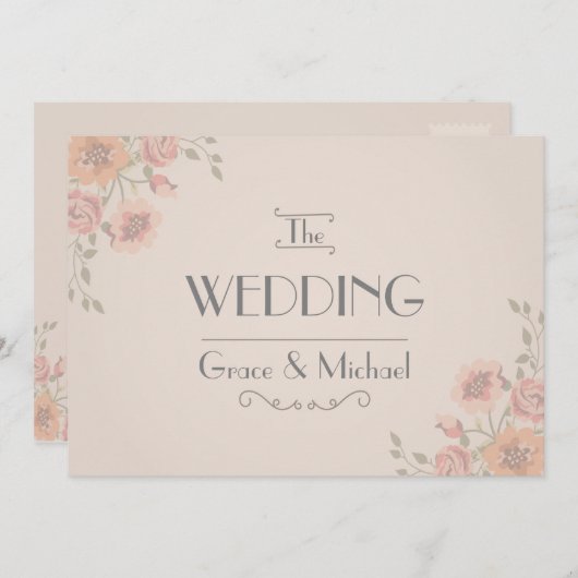 Einladung zur Hochzeit in Postkartenstil-Blume (Vorne/Hinten)