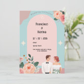 Einladung zur Hochzeit in Rosa (Stehend Vorderseite)
