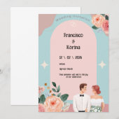 Einladung zur Hochzeit in Rosa (Vorne/Hinten)