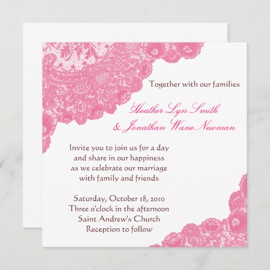 Einladung zur Hochzeit in Rosa (Vorne/Hinten)