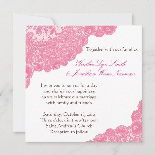 Einladung zur Hochzeit in Rosa (Vorderseite)