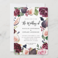Einladung zur Hochzeit in Rosa, Bordeaux und Feige
