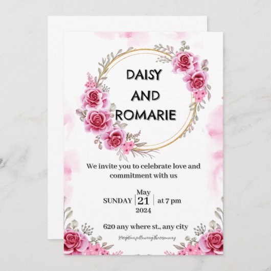 Einladung zur Hochzeit in Rosa Gold (Vorne/Hinten)