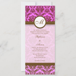 Einladung zur Hochzeit in rosa und braun Damaske