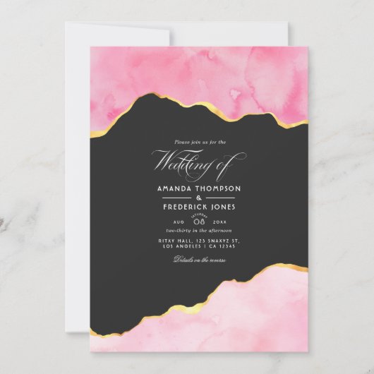 Einladung zur Hochzeit in Rosa und Gold (Vorderseite)