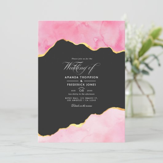 Einladung zur Hochzeit in Rosa und Gold (Stehend Vorderseite)