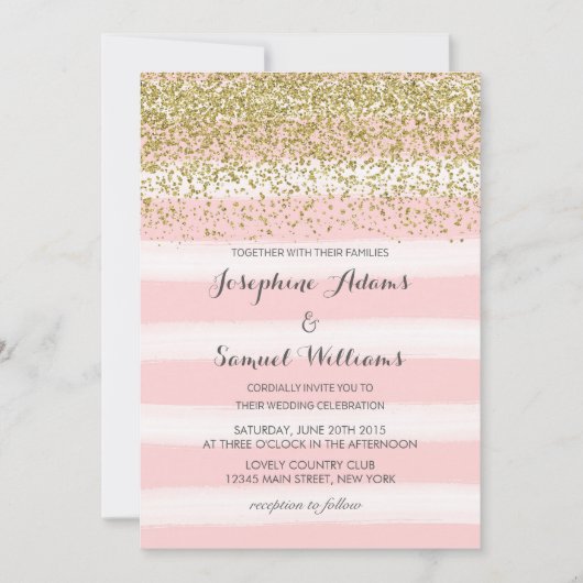 Einladung zur Hochzeit in Rosa und Gold (Vorderseite)