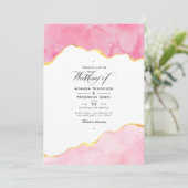 Einladung zur Hochzeit in Rosa und Gold (Stehend Vorderseite)