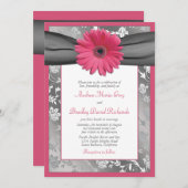 Einladung zur Hochzeit in Rosa und Grau (Vorne/Hinten)