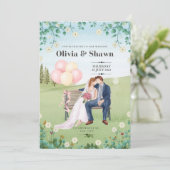 Einladung zur Hochzeit in Rosa und Grün (Stehend Vorderseite)