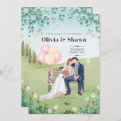 Einladung zur Hochzeit in Rosa und Grün (Vorne/Hinten)