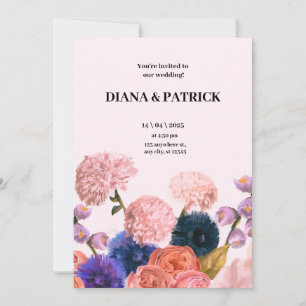 Einladung zur Hochzeit in Rosa und Lila Flora