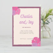 Einladung zur Hochzeit in Rosa und Lila Flora (Stehend Vorderseite)