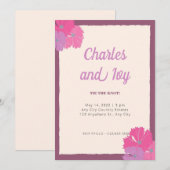 Einladung zur Hochzeit in Rosa und Lila Flora (Vorne/Hinten)