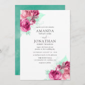 Einladung zur Hochzeit in Rosa und Minze (Vorne/Hinten)