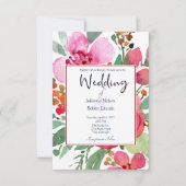 Einladung zur Hochzeit in Rosa und Rot (Vorderseite)