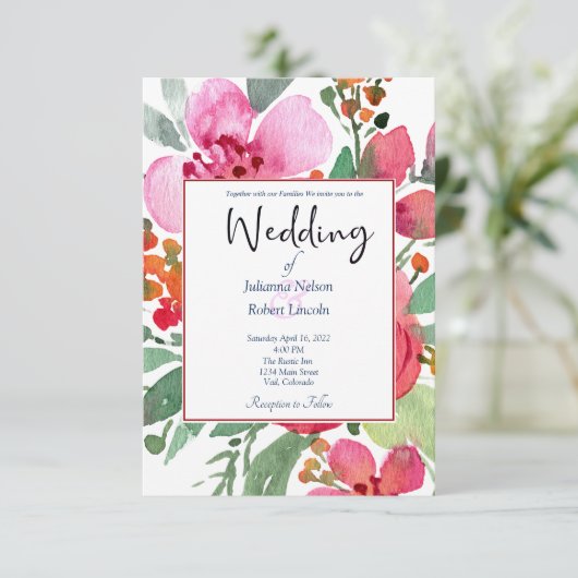 Einladung zur Hochzeit in Rosa und Rot (Stehend Vorderseite)