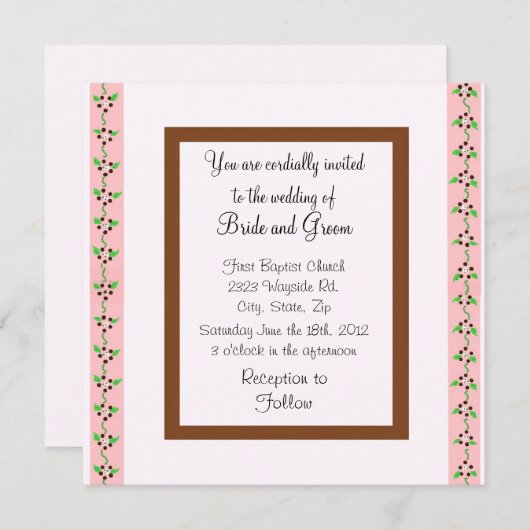 Einladung zur Hochzeit in Rosa und Schokolade (Vorne/Hinten)