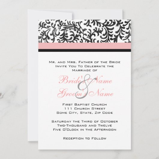 Einladung zur Hochzeit in Rosa und Schwarz (Vorderseite)