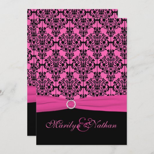 Einladung zur Hochzeit in Rosa und Schwarz (Vorne/Hinten)