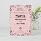 Einladung zur Hochzeit in Rosa und Schwarz (Stehend Vorderseite)