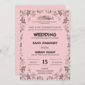 Einladung zur Hochzeit in Rosa und Schwarz (Vorne/Hinten)