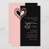 Einladung zur Hochzeit in Rosa und Schwarzes Herz (Vorne/Hinten)