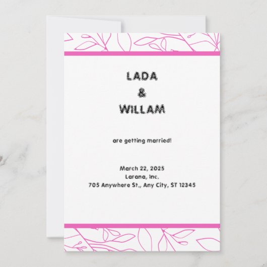 Einladung zur Hochzeit in Rosa und Weiß (Vorderseite)